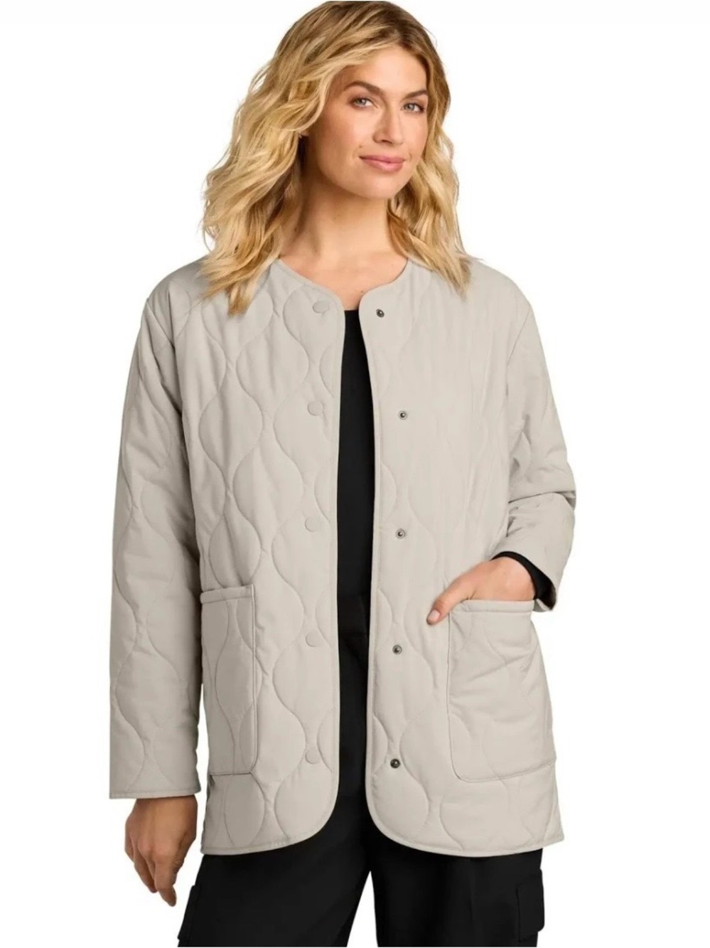 Women's Quilted Snap Down Liner Jacket in Beige